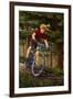 Mountain Biker in Trees-Lantern Press-Framed Art Print