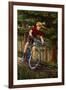 Mountain Biker in Trees-Lantern Press-Framed Art Print