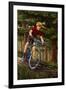 Mountain Biker in Trees-Lantern Press-Framed Art Print