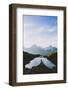 Mountain biker looking at Bachalpsee lake and Bernese Oberland mountains at dawn-Roberto Moiola-Framed Photographic Print