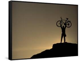 Mountain Biker on Cliffs, Turnagain Arm, Alaska, USA-Paul Souders-Framed Stretched Canvas