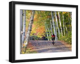 Mountain Biker on Forest Road Near Copper Harbor, Michigan, USA-Chuck Haney-Framed Photographic Print