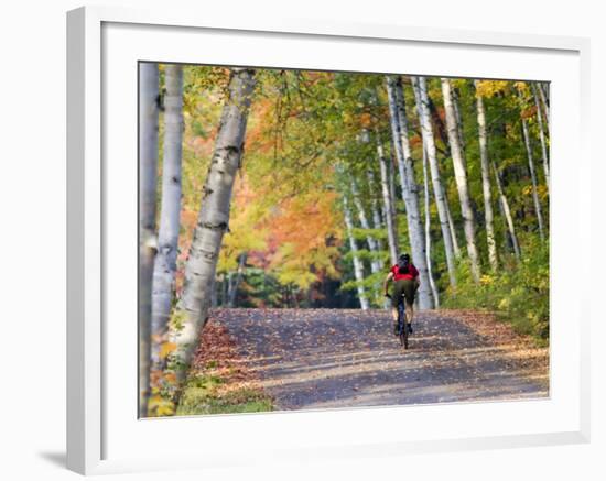 Mountain Biker on Forest Road Near Copper Harbor, Michigan, USA-Chuck Haney-Framed Photographic Print