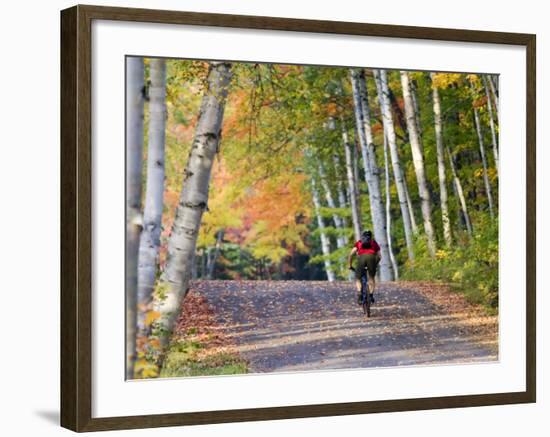 Mountain Biker on Forest Road Near Copper Harbor, Michigan, USA-Chuck Haney-Framed Photographic Print