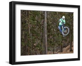 Mountain Biker on Malice in Plunderland Trail, Spencer Mountain, Whitefish, Montana, USA-Chuck Haney-Framed Premium Photographic Print