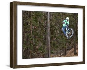 Mountain Biker on Malice in Plunderland Trail, Spencer Mountain, Whitefish, Montana, USA-Chuck Haney-Framed Photographic Print