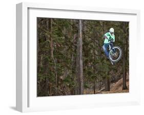 Mountain Biker on Malice in Plunderland Trail, Spencer Mountain, Whitefish, Montana, USA-Chuck Haney-Framed Photographic Print