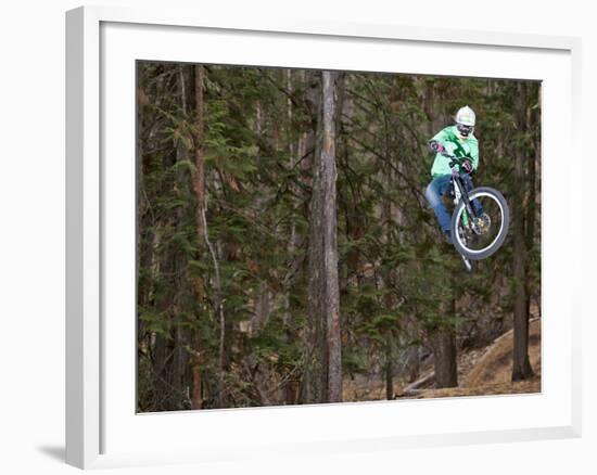 Mountain Biker on Malice in Plunderland Trail, Spencer Mountain, Whitefish, Montana, USA-Chuck Haney-Framed Photographic Print