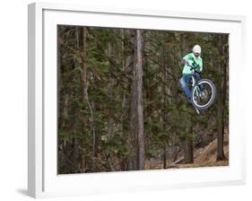 Mountain Biker on Malice in Plunderland Trail, Spencer Mountain, Whitefish, Montana, USA-Chuck Haney-Framed Photographic Print