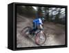 Mountain Biker on Malice in Plunderland Trail, Spencer Mountain, Whitefish, Montana, USA-Chuck Haney-Framed Stretched Canvas