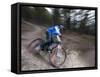 Mountain Biker on Malice in Plunderland Trail, Spencer Mountain, Whitefish, Montana, USA-Chuck Haney-Framed Stretched Canvas