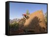 Mountain Biker on Natural Wall Ride, Rockville, Utah, USA-Chuck Haney-Framed Stretched Canvas