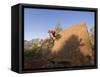 Mountain Biker on Natural Wall Ride, Rockville, Utah, USA-Chuck Haney-Framed Stretched Canvas