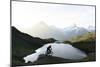 Mountain biker riding downhill at Bachalpsee lake at dawn, Grindelwald, Bernese Oberland-Roberto Moiola-Mounted Photographic Print