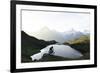 Mountain biker riding downhill at Bachalpsee lake at dawn, Grindelwald, Bernese Oberland-Roberto Moiola-Framed Photographic Print