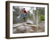 Mountain Biker Riding Stunts in Whitefish, Montana, USA-Chuck Haney-Framed Photographic Print