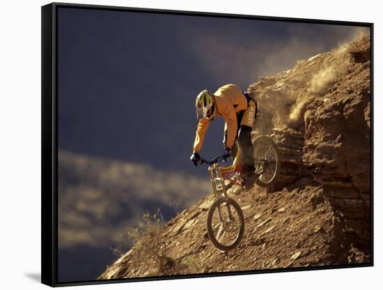 Mountain Biking Downhill-null-Framed Stretched Canvas