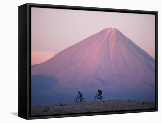 Mountain Biking in Atacama Desert Against a Backdrop of Perfect Cone of Volcan Licancabur 5916 M-John Warburton-lee-Framed Stretched Canvas