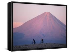 Mountain Biking in Atacama Desert Against a Backdrop of Perfect Cone of Volcan Licancabur 5916 M-John Warburton-lee-Framed Stretched Canvas