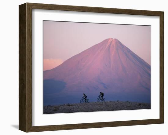 Mountain Biking in Atacama Desert Against a Backdrop of Perfect Cone of Volcan Licancabur 5916 M-John Warburton-lee-Framed Photographic Print