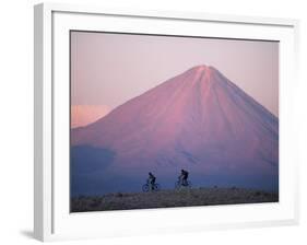 Mountain Biking in Atacama Desert Against a Backdrop of Perfect Cone of Volcan Licancabur 5916 M-John Warburton-lee-Framed Photographic Print