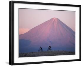 Mountain Biking in Atacama Desert Against a Backdrop of Perfect Cone of Volcan Licancabur 5916 M-John Warburton-lee-Framed Photographic Print