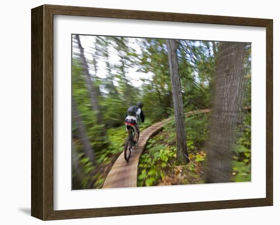 Mountain biking on the Stairway to Heaven Trail in Copper Harbor, Michigan, USA-Chuck Haney-Framed Photographic Print