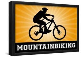 Mountain Biking Orange Sports Poster Print-null-Framed Poster