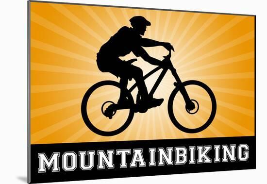 Mountain Biking Orange Sports Poster Print-null-Mounted Poster