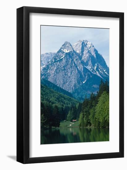 Mountain Cabin on the Lake-null-Framed Art Print