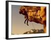 Mountain Climber Hanging from a Rock-null-Framed Photographic Print