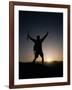 Mountain Climber Rejoices at the Summit at Sunrise-null-Framed Photographic Print