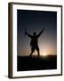 Mountain Climber Rejoices at the Summit at Sunrise-null-Framed Photographic Print