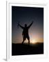 Mountain Climber Rejoices at the Summit at Sunrise-null-Framed Photographic Print