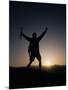 Mountain Climber Rejoices at the Summit at Sunrise-null-Mounted Photographic Print