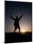 Mountain Climber Rejoices at the Summit at Sunrise-null-Mounted Photographic Print