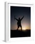 Mountain Climber Rejoices at the Summit at Sunrise-null-Framed Photographic Print