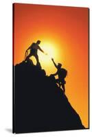 Mountain Climbers Reaching Summit-null-Stretched Canvas