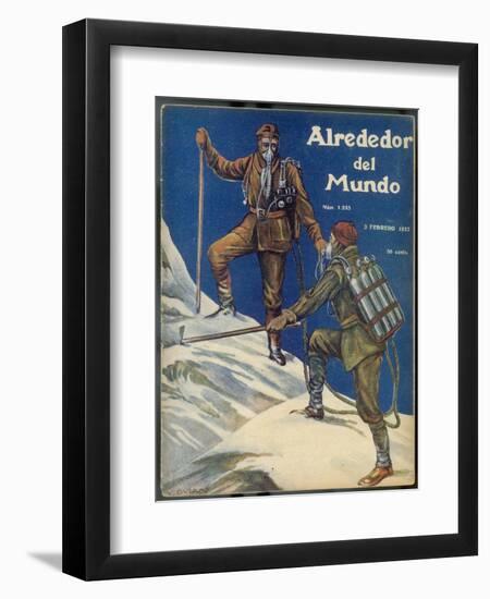 Mountain Climbing at High Altitude Using Oxygen Masks with the Cylinders Strapped to Their Backs-Y. Durand-Framed Art Print