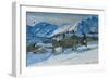 Mountain farm in snow landscape-Karl K. Uchermann-Framed Giclee Print