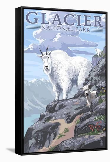 Mountain Goat and Kid - Glacier National Park, Montana-Lantern Press-Framed Stretched Canvas