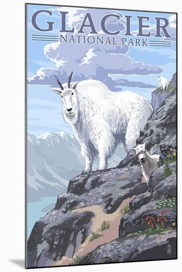 Mountain Goat and Kid - Glacier National Park, Montana-Lantern Press-Mounted Art Print