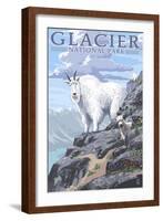 Mountain Goat and Kid - Glacier National Park, Montana-Lantern Press-Framed Art Print