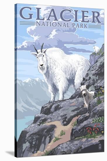 Mountain Goat and Kid - Glacier National Park, Montana-Lantern Press-Stretched Canvas