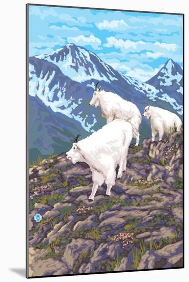 Mountain Goat Family-Lantern Press-Mounted Art Print