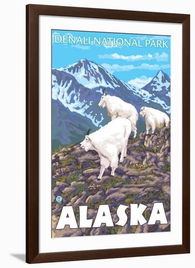 Mountain Goats Scene, Denali National Park, Alaska-Lantern Press-Framed Art Print