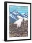 Mountain Goats Scene, Glacier National Park, Montana-Lantern Press-Framed Art Print