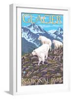 Mountain Goats Scene, Glacier National Park, Montana-Lantern Press-Framed Art Print