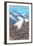 Mountain Goats Scene, Yellowstone National Park-Lantern Press-Framed Art Print