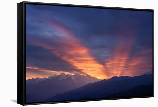 Mountain Landscape at Dawn. Beautiful Sky with Sunbeams and Clouds. View from Mount Mkheer. Zemo Sv-Kotenko-Framed Stretched Canvas